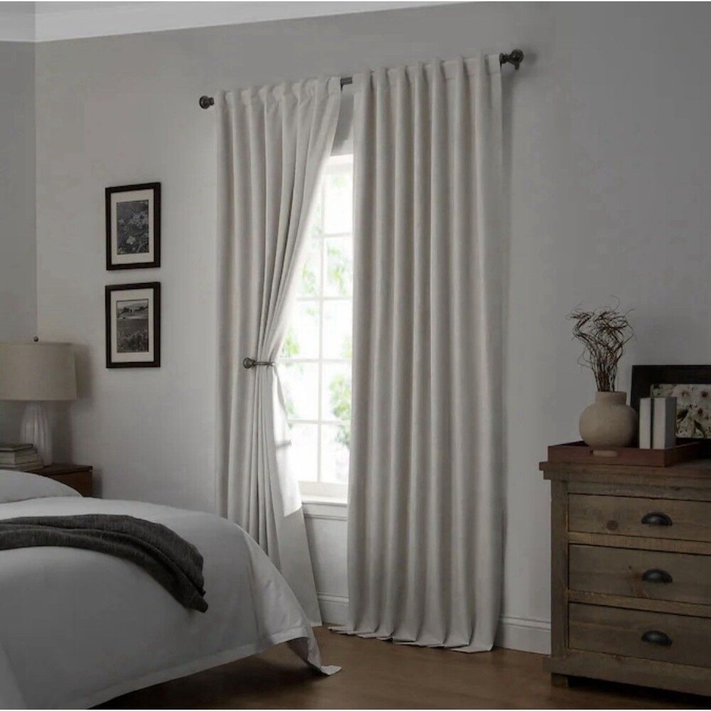 allen + roth 84-in Cream Blackout Thermal Lined Back Tab Single Curtain Panel - Picture 3 of 6